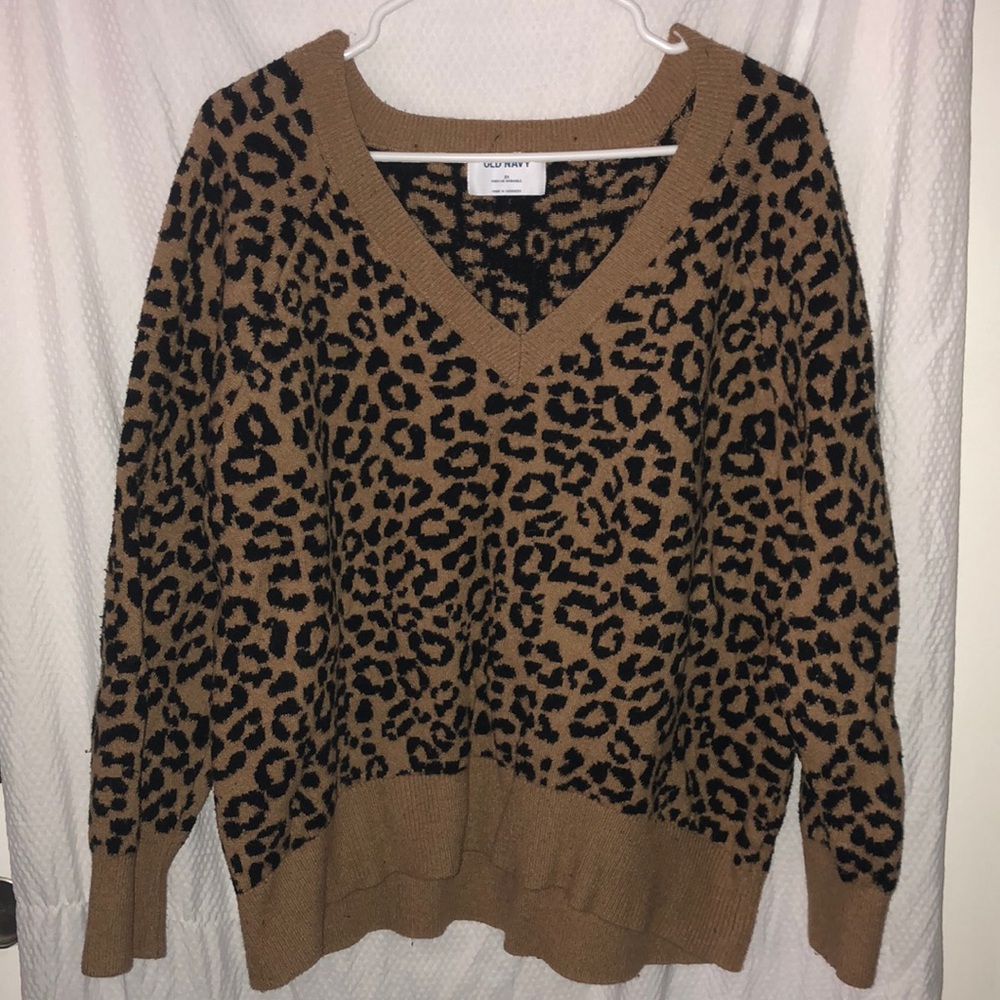 Leopard Print V-Neck Sweater - Brown/Black